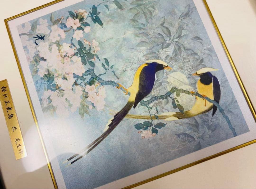 絵　個人収藏品 桜に三光鳥 梅に鶯 2枚セット 30cmx30cm