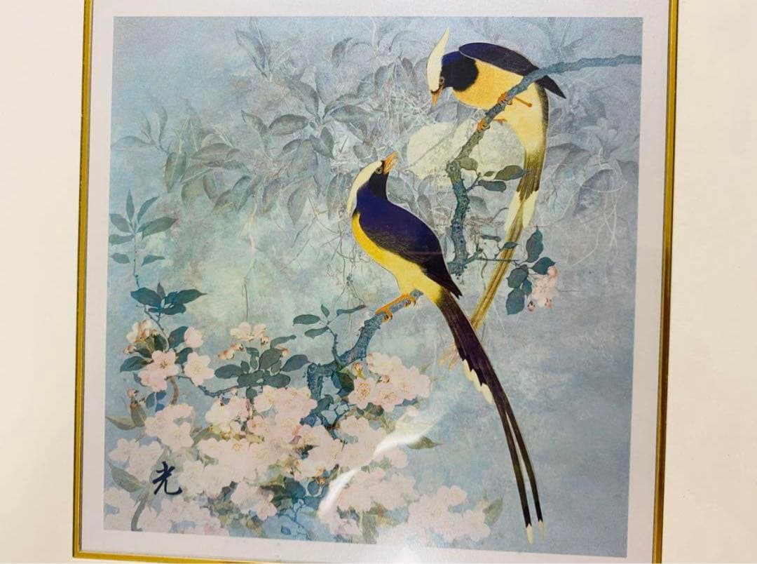 絵　個人収藏品 桜に三光鳥 梅に鶯 2枚セット 30cmx30cm