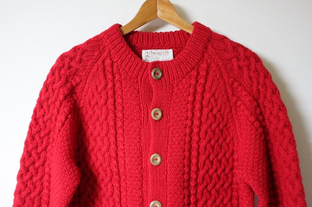 インバーアラン 4A 襟なし カーディガン 100%ウール 茶タグ 英国製