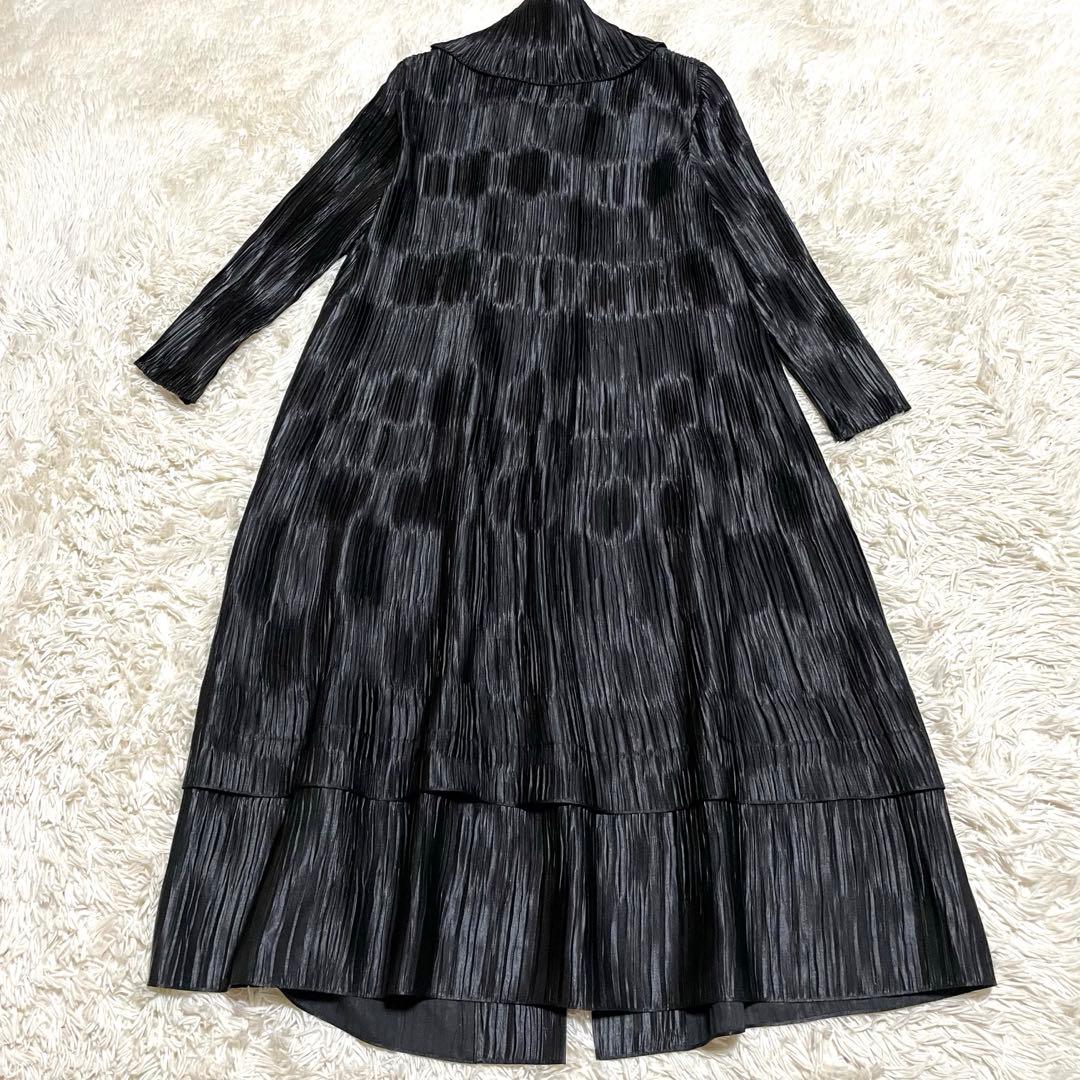 総ジャバラ プリーツ ショールカラー コート マキシ丈 大きいサイズ 黒