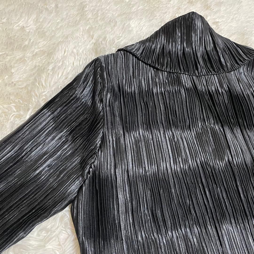 総ジャバラ プリーツ ショールカラー コート マキシ丈 大きいサイズ 黒