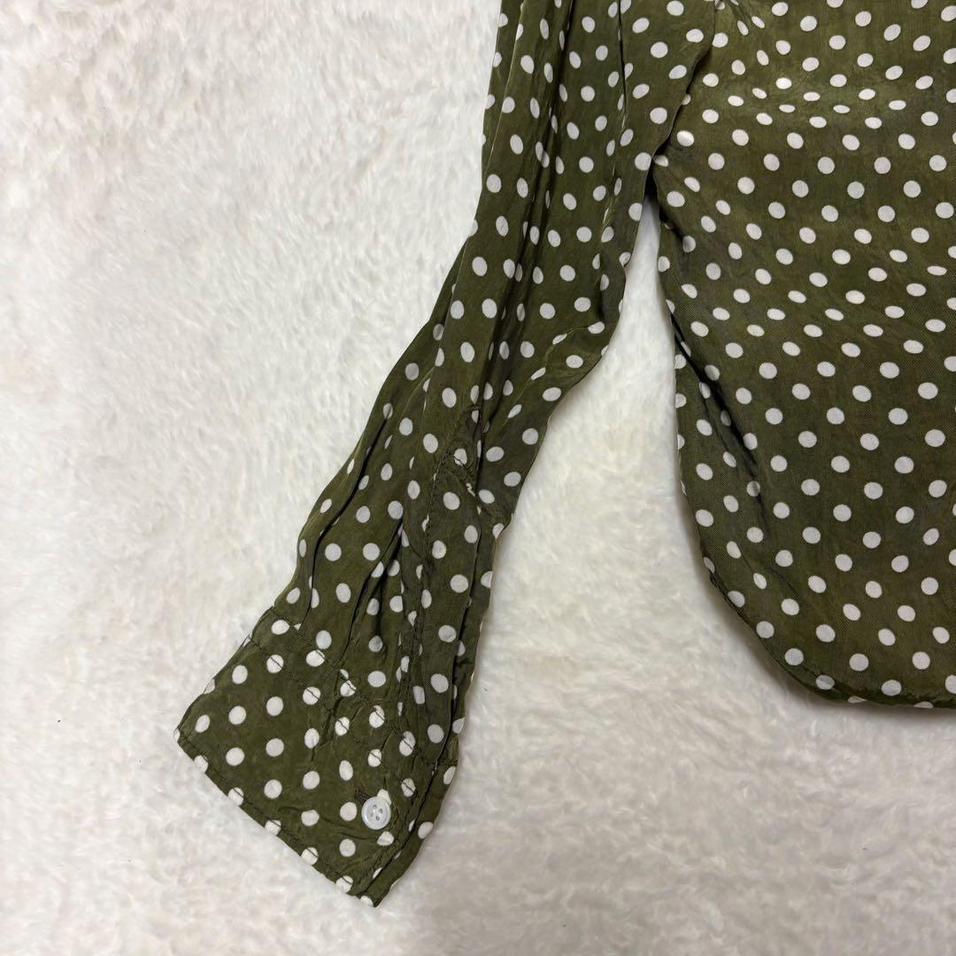 コムデギャルソンオム　ドット柄長袖シャツ キュプラ高級感　グリーンM（E1