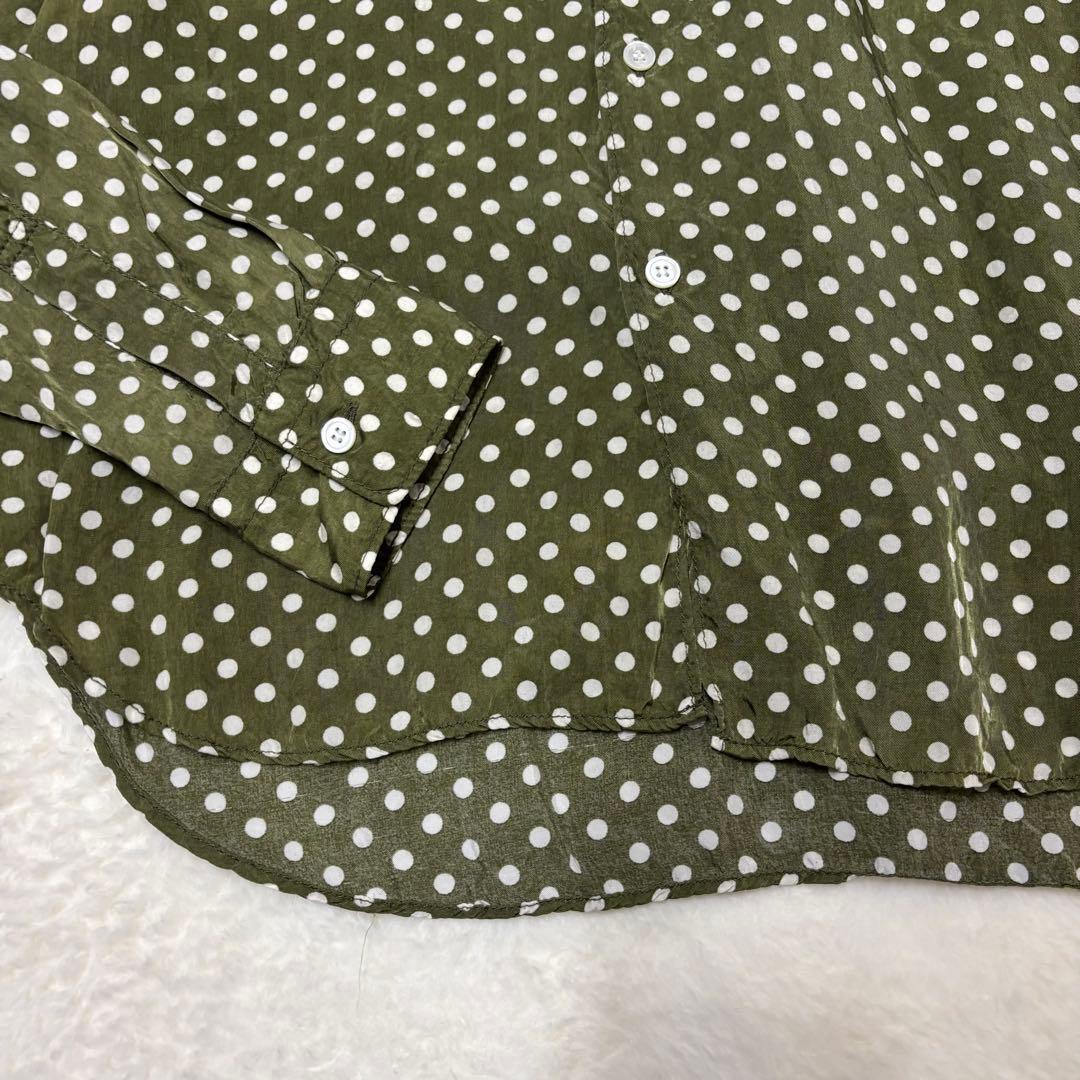 コムデギャルソンオム　ドット柄長袖シャツ キュプラ高級感　グリーンM（E1