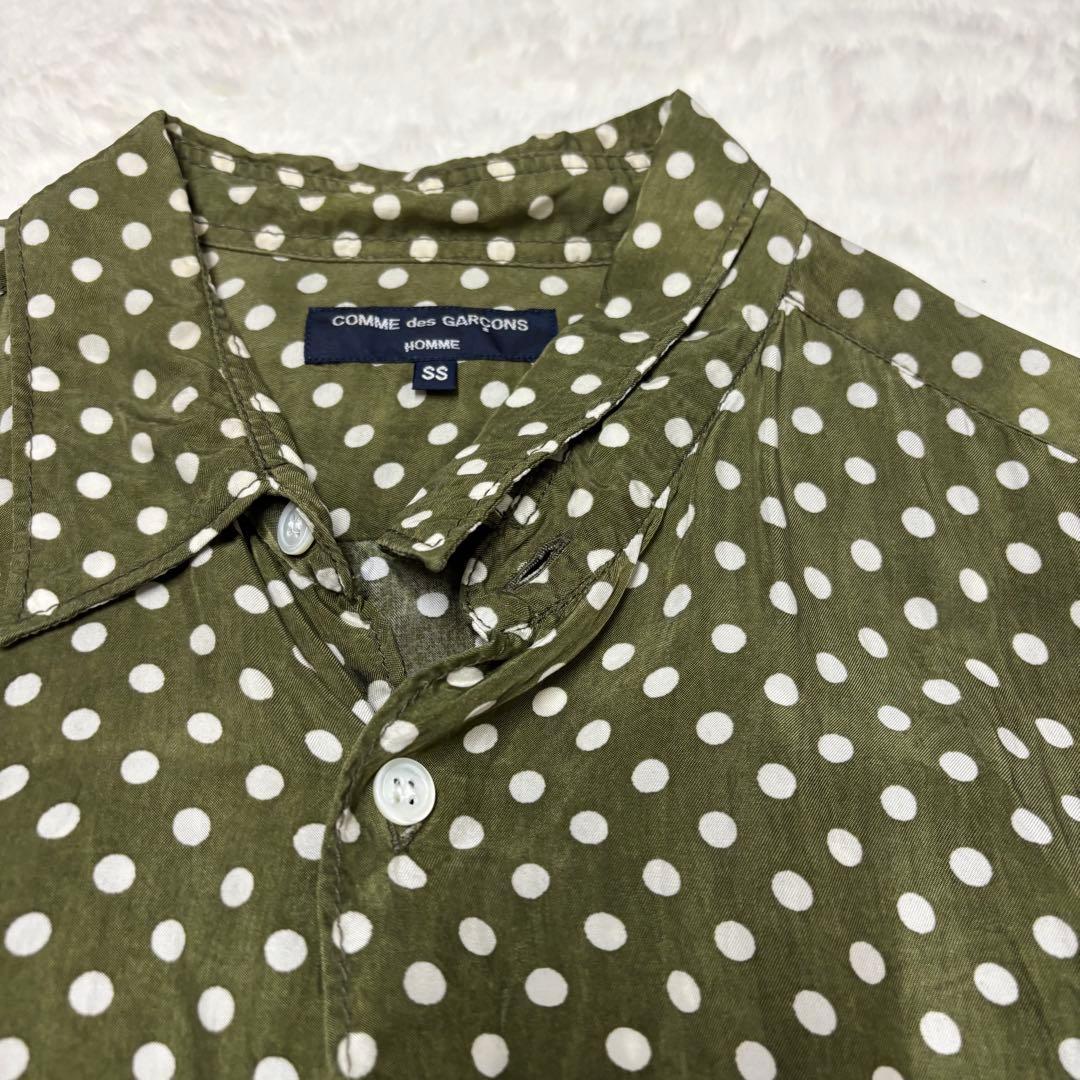コムデギャルソンオム　ドット柄長袖シャツ キュプラ高級感　グリーンM（E1