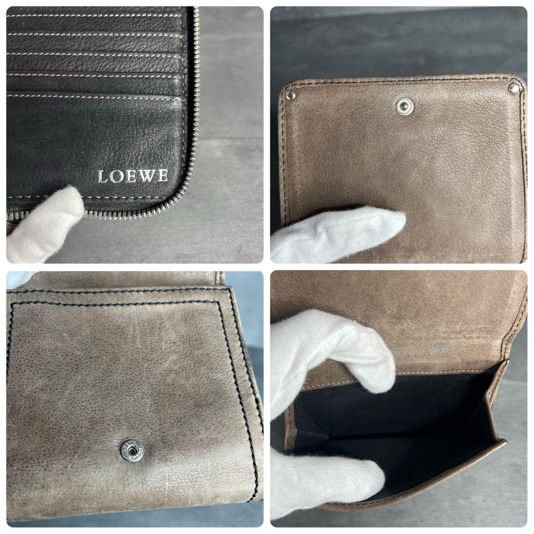 ムササビ　ロエベ アナグラム 本革 二つ折り財布 小銭入れ付き パッチ