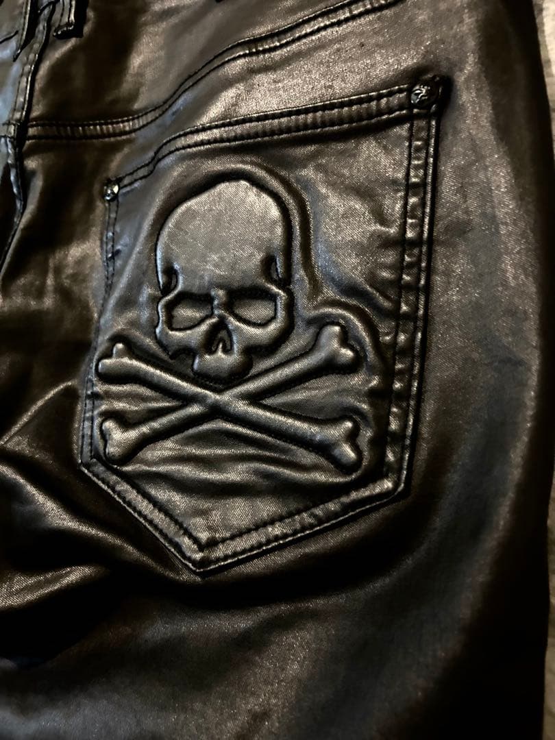 y2k grunge opium archive コーティング デニム　スカル