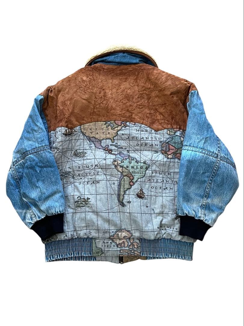 90's J Galleryジェイギャラリー襟ボアデニム地図柄ジャケットM