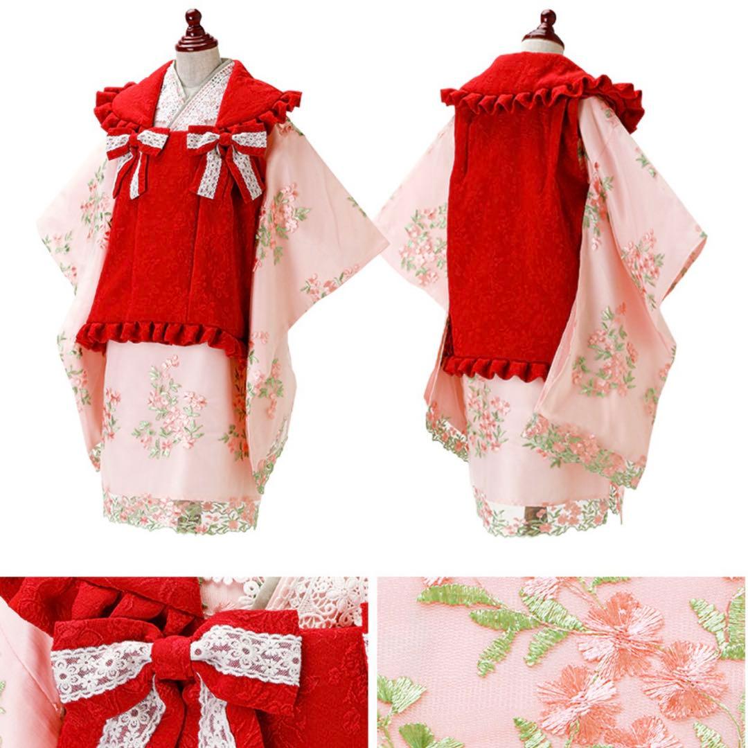 キャサリンコテージ　女の子　着物　ワンピース　753 ３歳　赤　ピンク