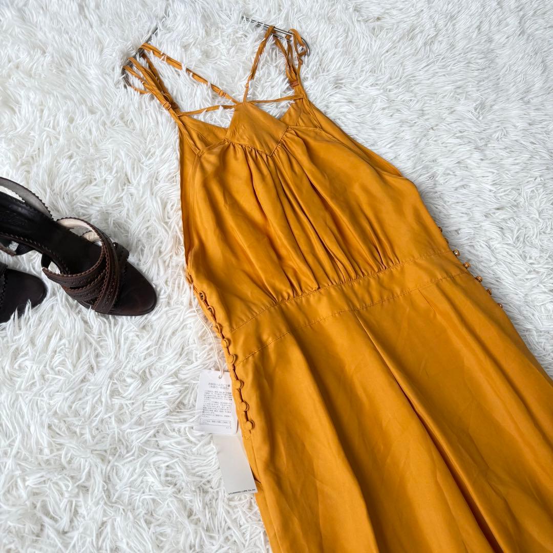 スタニングルアー シルク サロペット ワイドパンツ Sマスタードイエロー