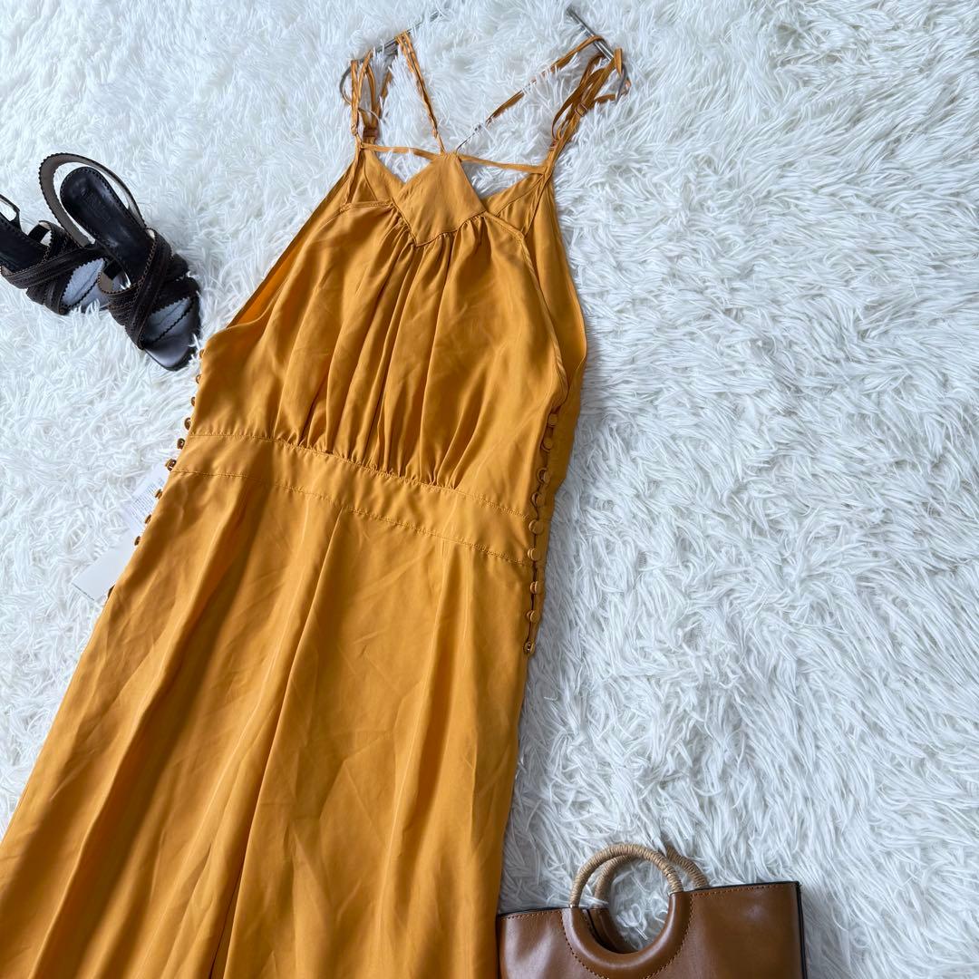 スタニングルアー シルク サロペット ワイドパンツ Sマスタードイエロー