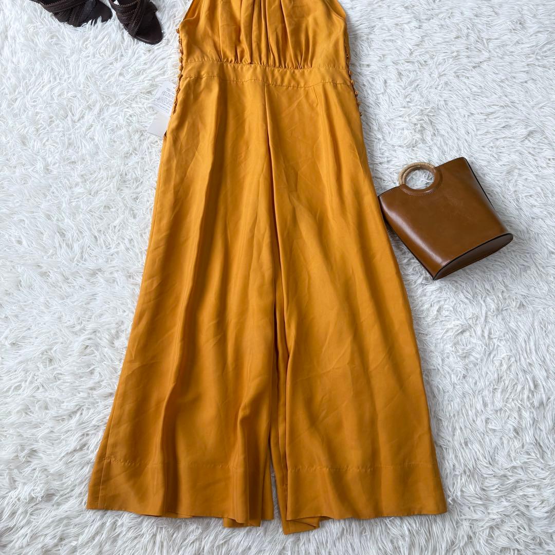 スタニングルアー シルク サロペット ワイドパンツ Sマスタードイエロー