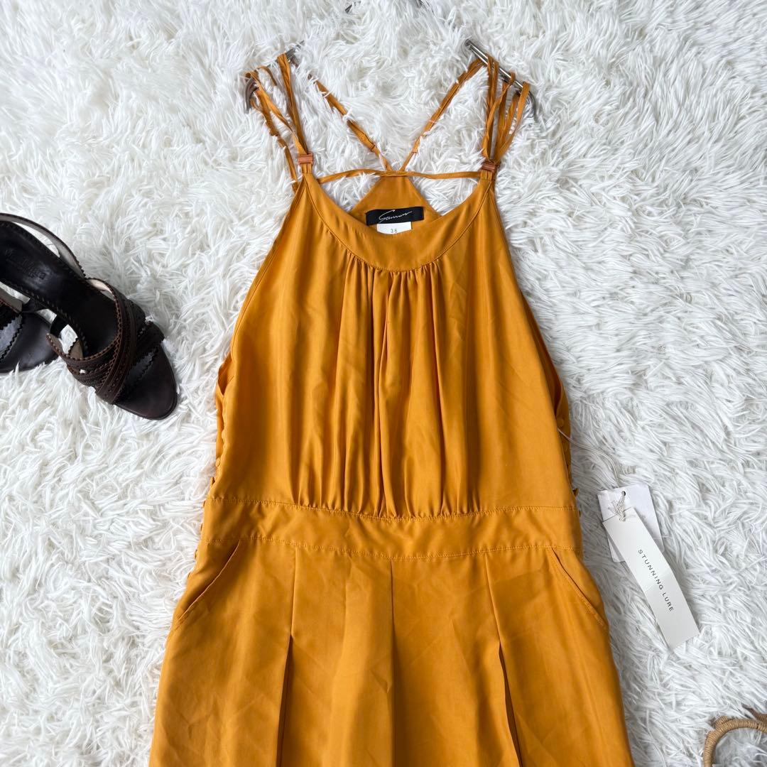 スタニングルアー シルク サロペット ワイドパンツ Sマスタードイエロー