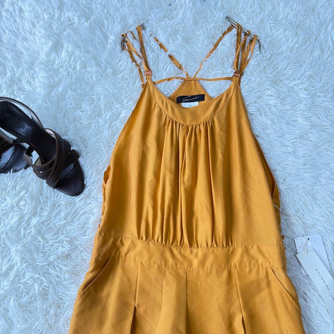 スタニングルアー シルク サロペット ワイドパンツ Sマスタードイエロー