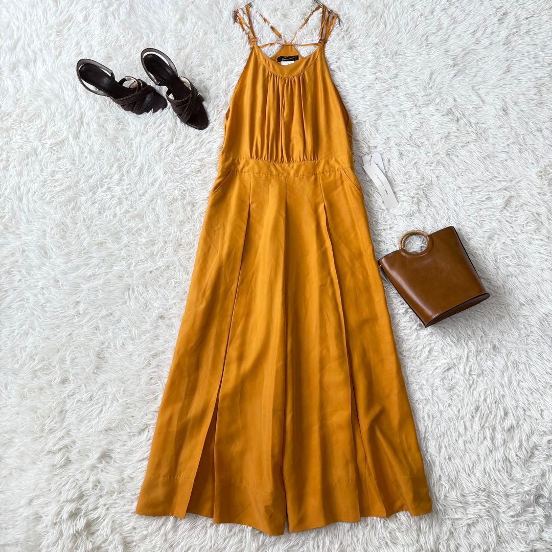 スタニングルアー シルク サロペット ワイドパンツ Sマスタードイエロー