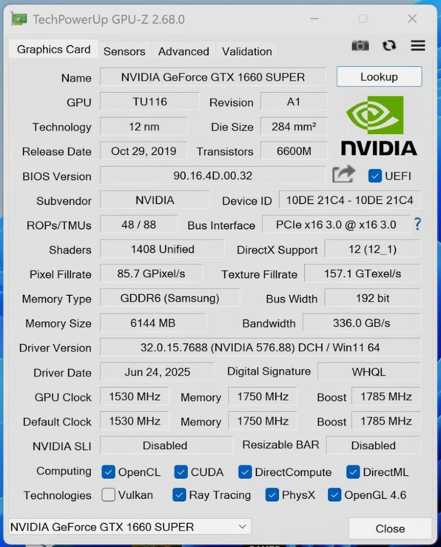 正常動作品 Palit GeForce GTX1660 Super StormX
