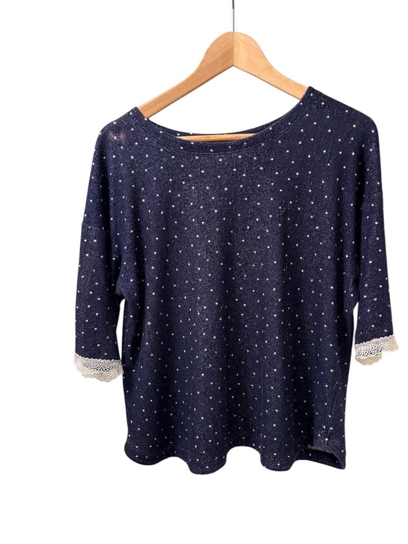 KID BLUE キッドブルー ガーゼパイルドット 七部袖パジャマネイビー上下