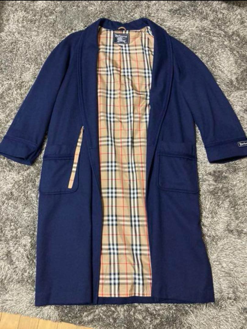 Burberry ガウンコートネイビー チェック柄裏地