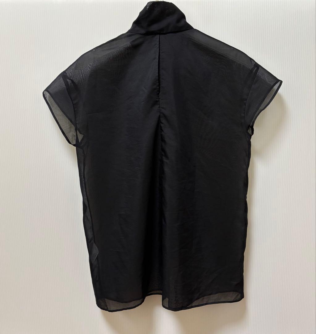 【ウィムガゼット】リボン　ボウタイ　シアー　ブラウス　ブラック　フレンチスリーブ