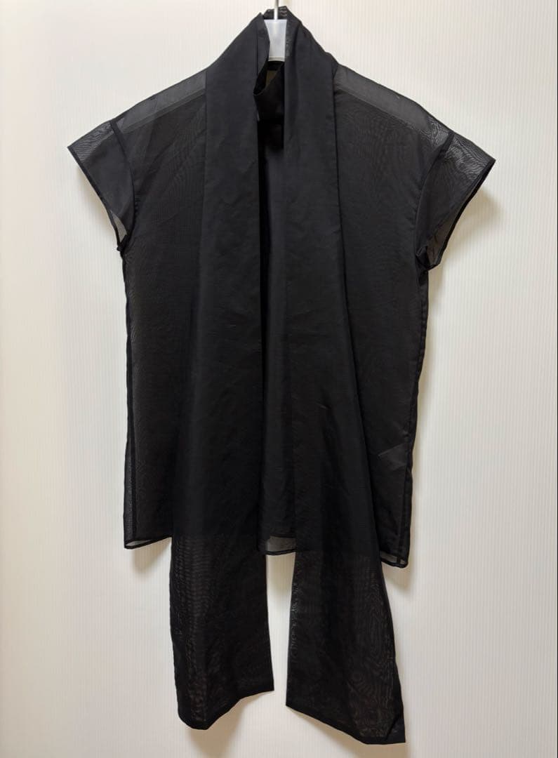 【ウィムガゼット】リボン　ボウタイ　シアー　ブラウス　ブラック　フレンチスリーブ