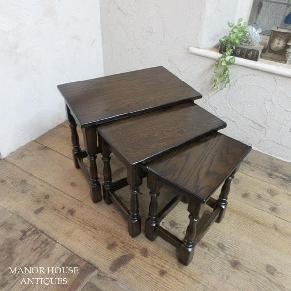 イギリス アンティーク 家具 ネストテーブル サイドテーブル 3台組 6792d