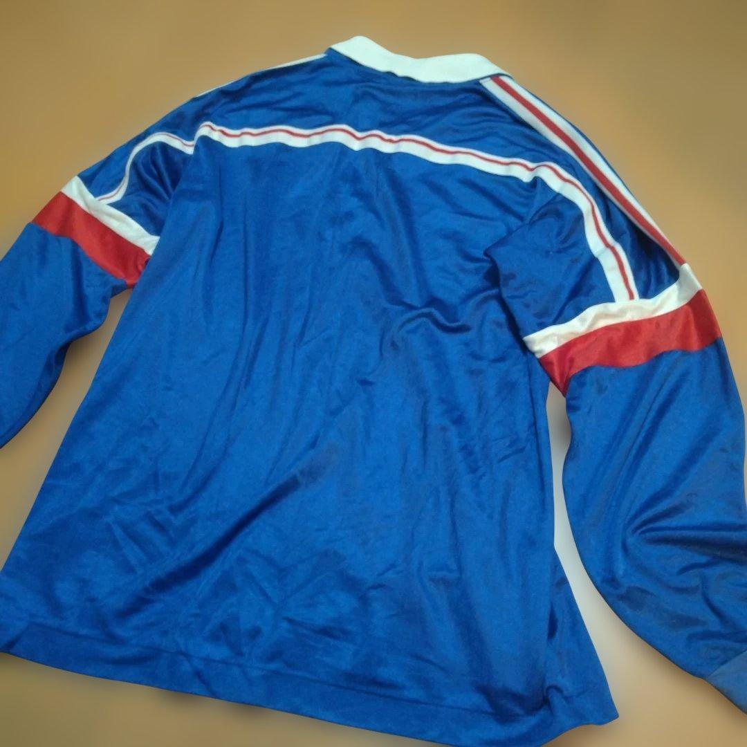 adidas トリコロール長袖シャツ 青