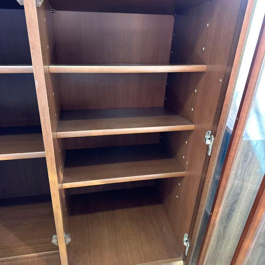 ダークブラウン 木製 キャビネット ガラス扉付き