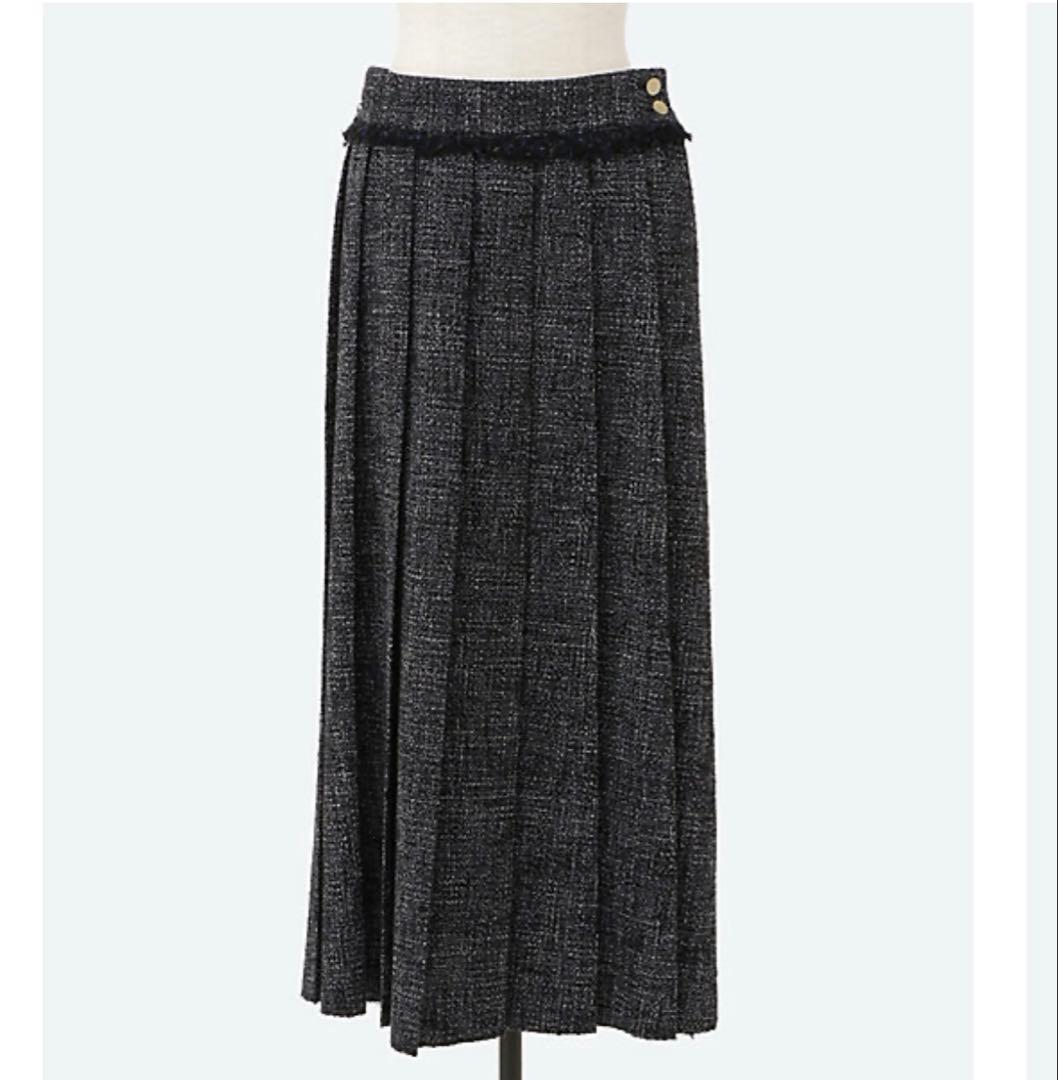 ebure エブール フリンジツイードスカート ネイビー38