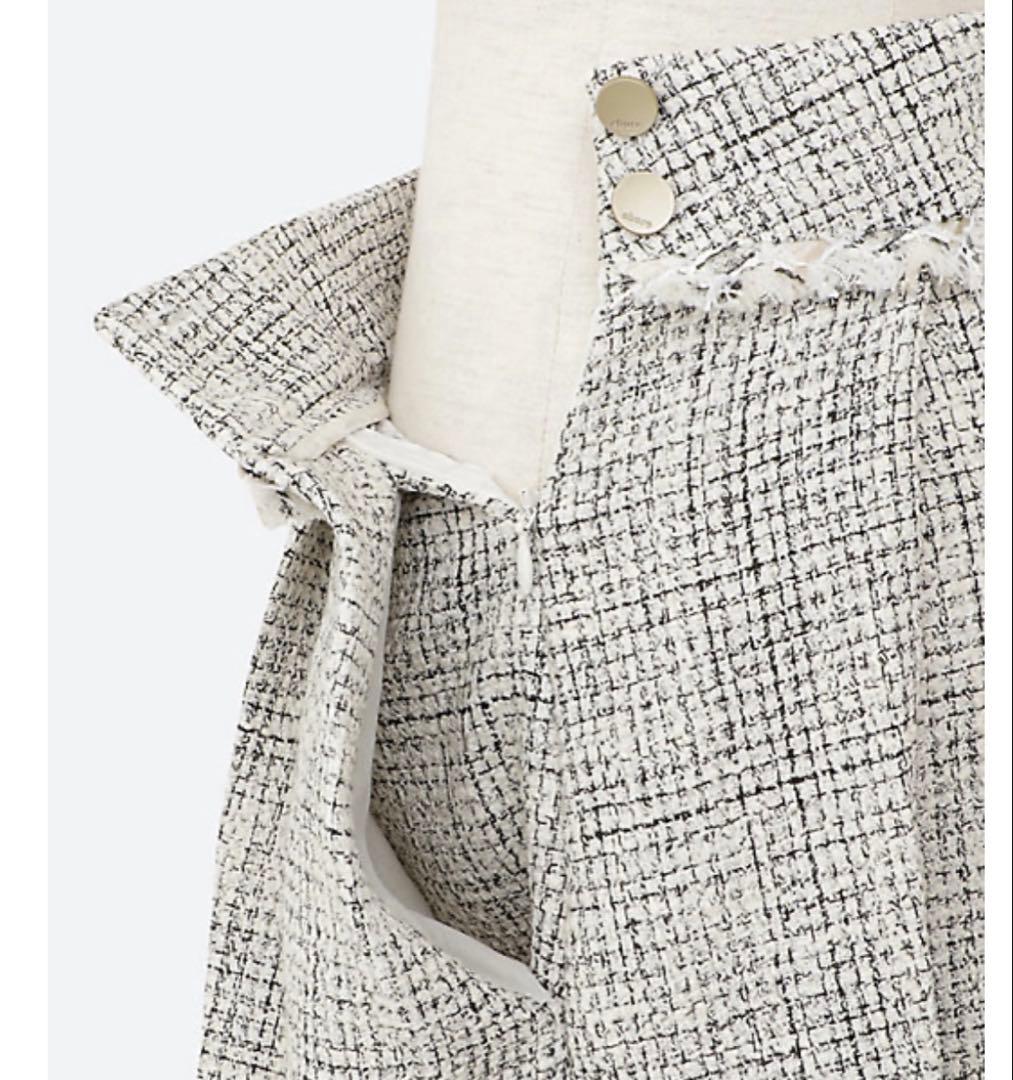 ebure エブール フリンジツイードスカート ネイビー38