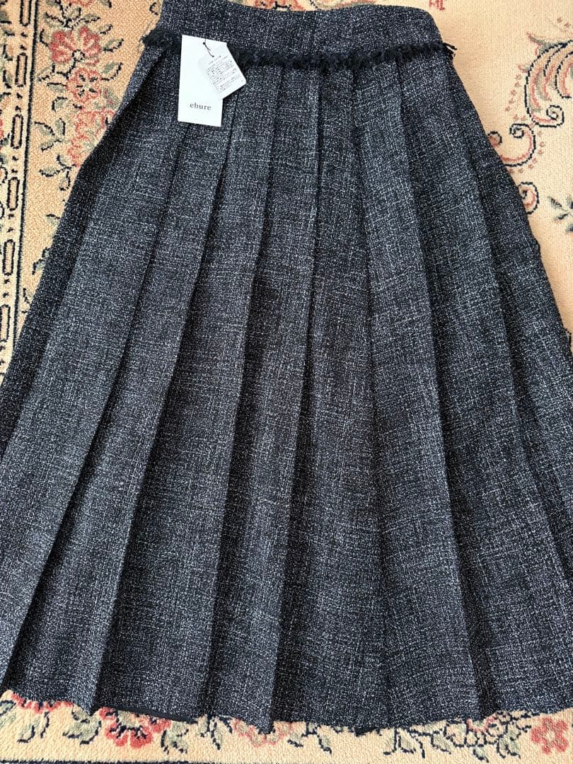 ebure エブール フリンジツイードスカート ネイビー38