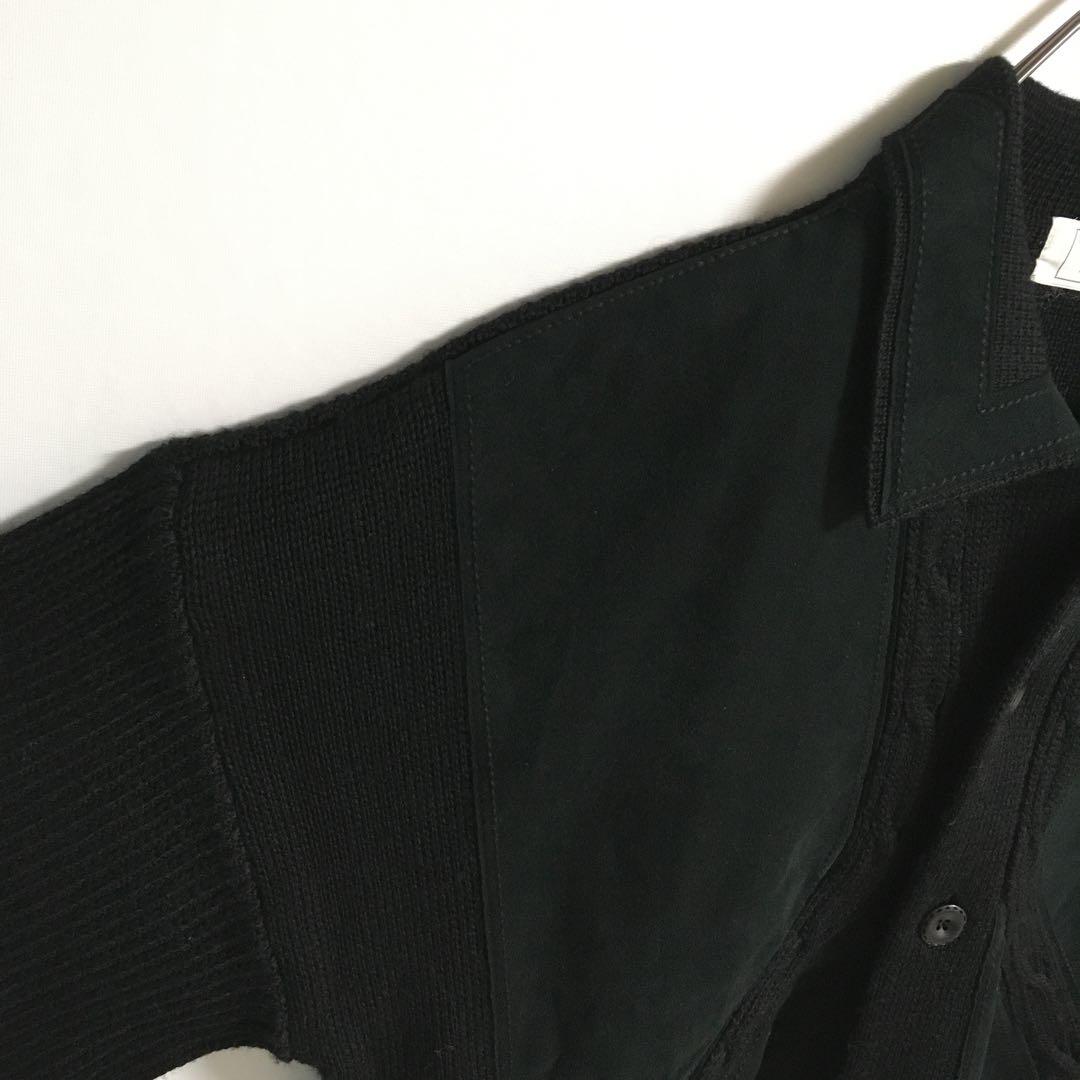 90s〜00s 古着 オープンカラー 襟付きウールカーディガン 異素材切替 黒