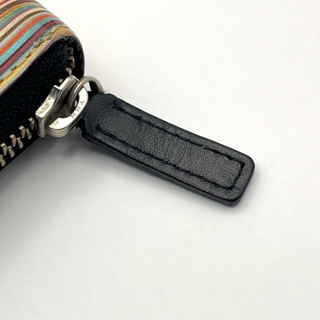 ポールスミス マルチストライプ ラウンドファスナー 長財布 黒