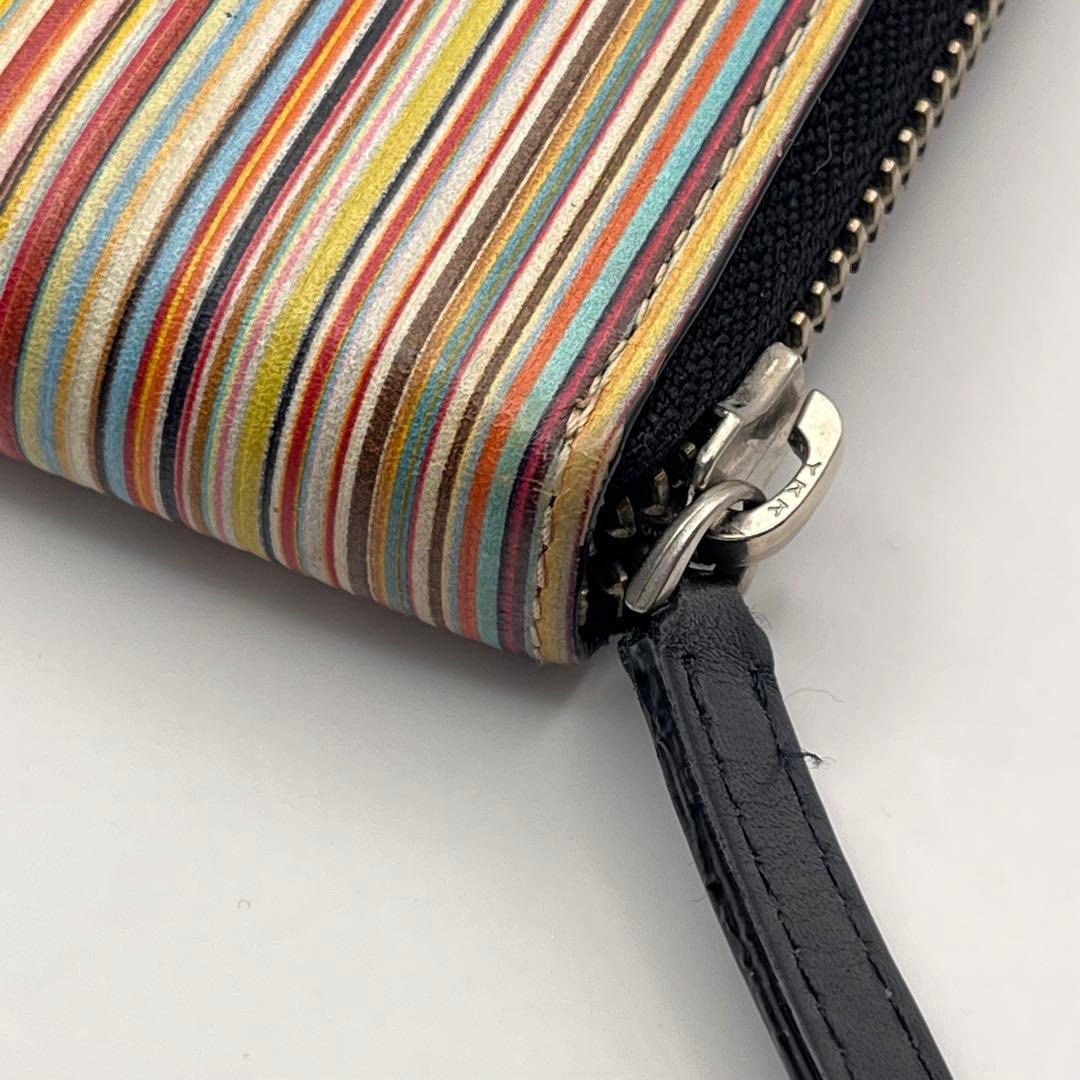 ポールスミス マルチストライプ ラウンドファスナー 長財布 黒