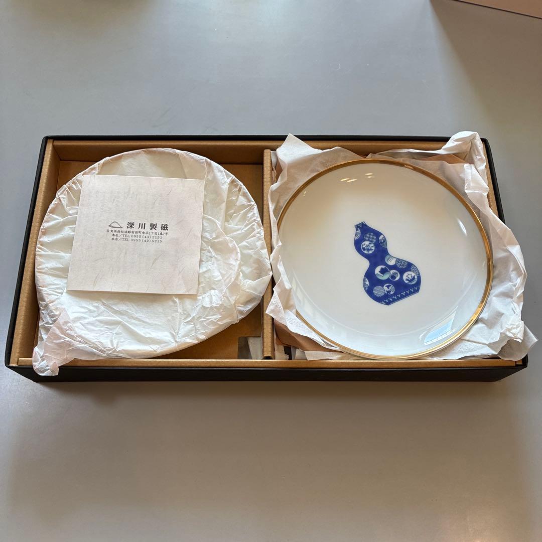 【極美品】深川製磁 ブルーチャイナ 銘々皿 5枚セット 金彩 16cm プレート