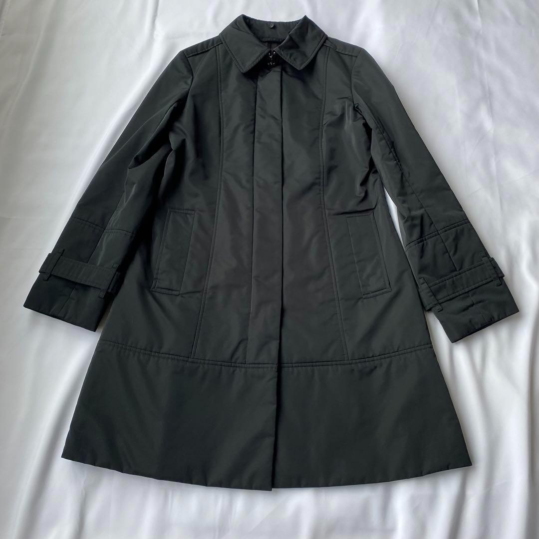 バーバリーロンドン フォックスファー シャドーチェック 中綿コート 黒