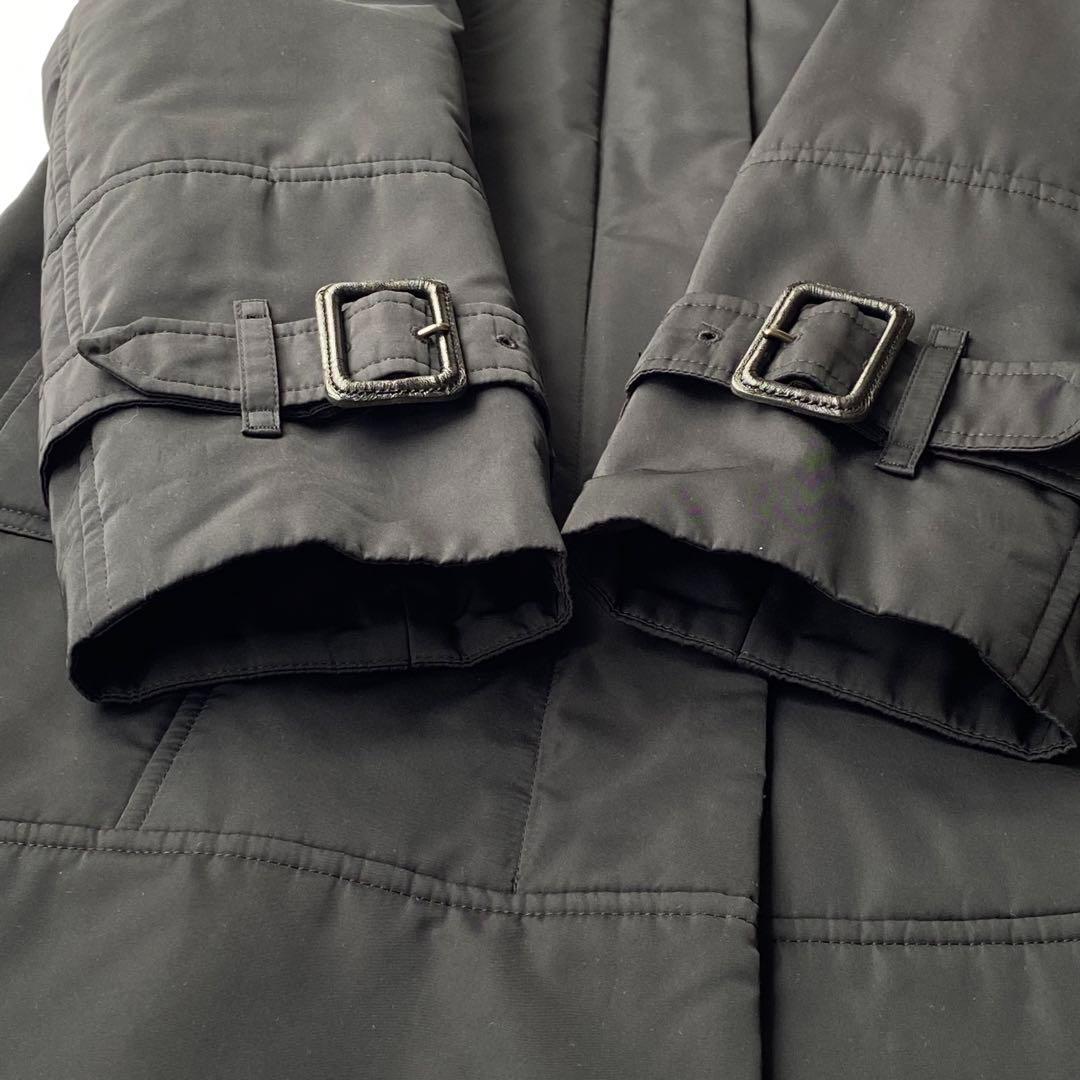 バーバリーロンドン フォックスファー シャドーチェック 中綿コート 黒