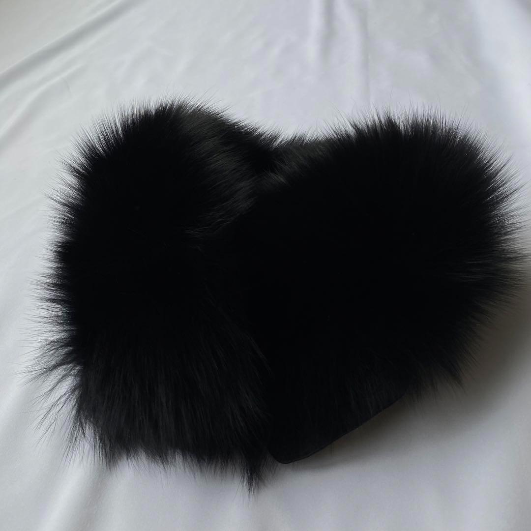 バーバリーロンドン フォックスファー シャドーチェック 中綿コート 黒