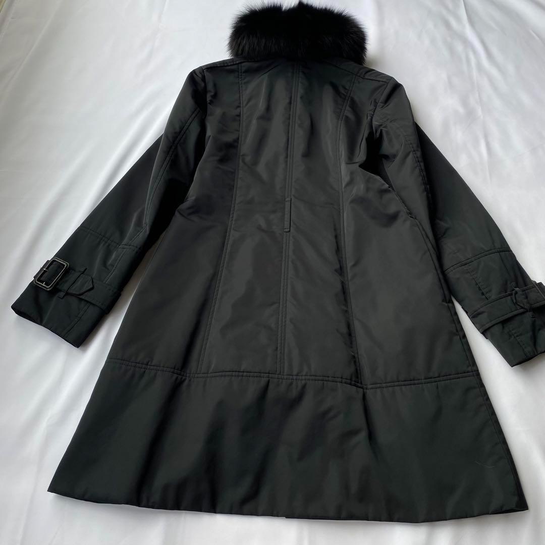 バーバリーロンドン フォックスファー シャドーチェック 中綿コート 黒