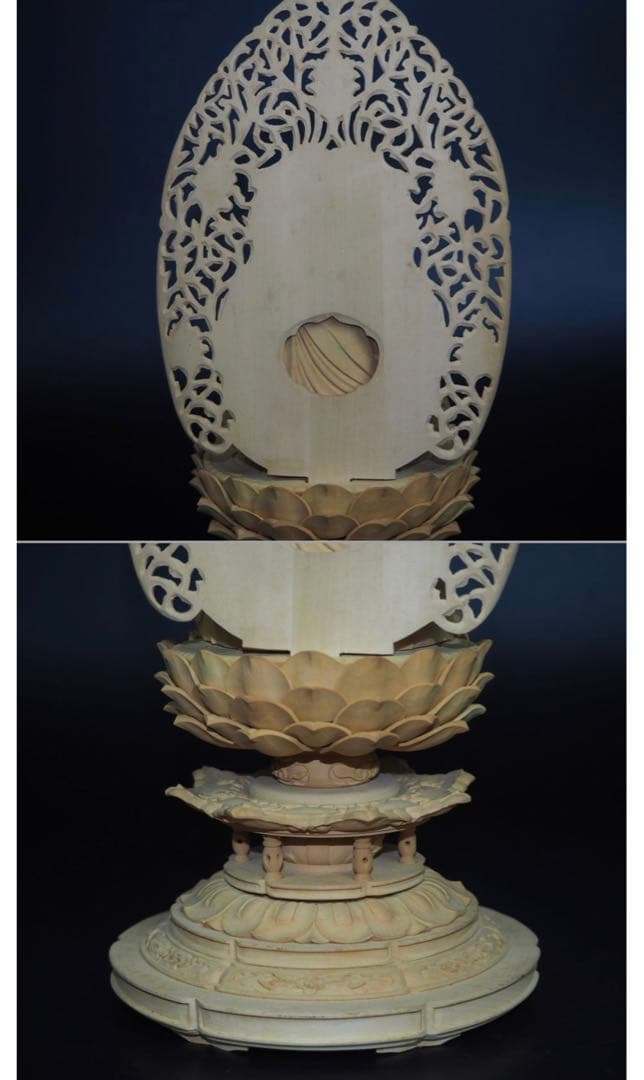 送料無料　作家物『翠』在銘手彫り黄楊拓殖材細密彫刻大日如来座像高さ25.5ｃｍ