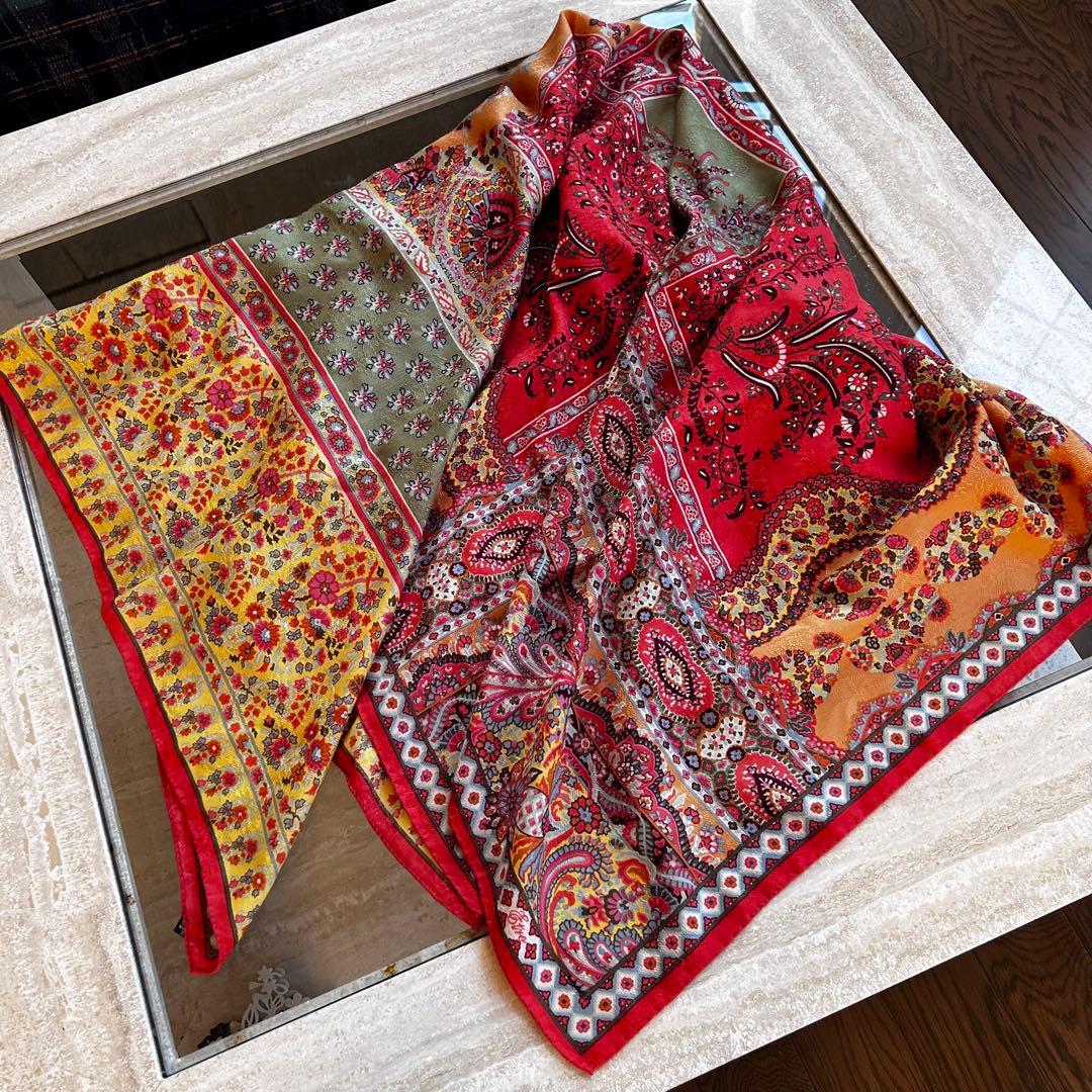 ETRO エトロ ペイズリー 大判 ストール シルク ウール　イタリア製　正方形