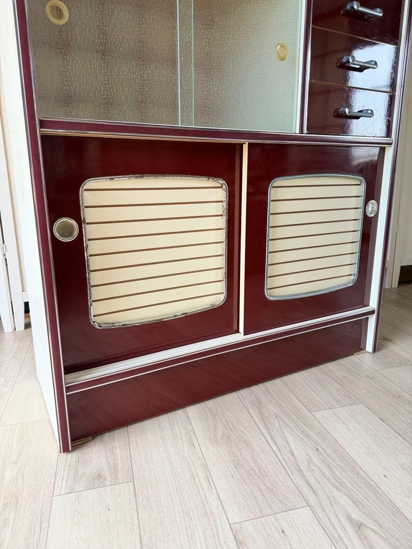 昭和レトロ レトロポップ 食器棚 ガラスキャビネット 木製 キッチン収納 大