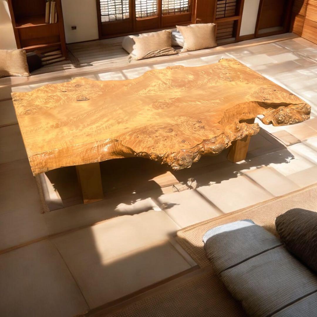 高級　一枚板　テーブル　瘤杢　重厚感のあるデザイン　座卓　花台　飾り台　天然木