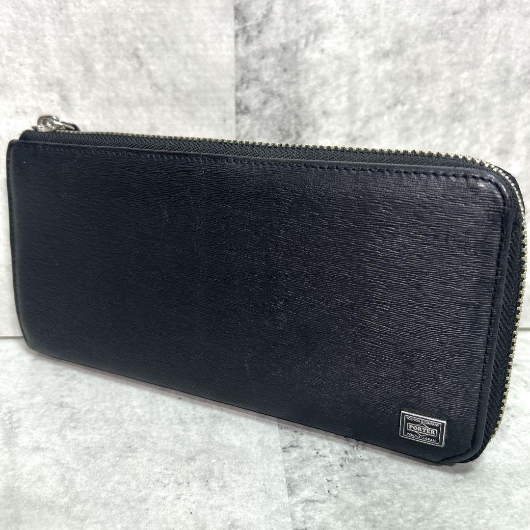 【美品】PORTERポーター カレント レザー L字ファスナー 長財布 ブラック