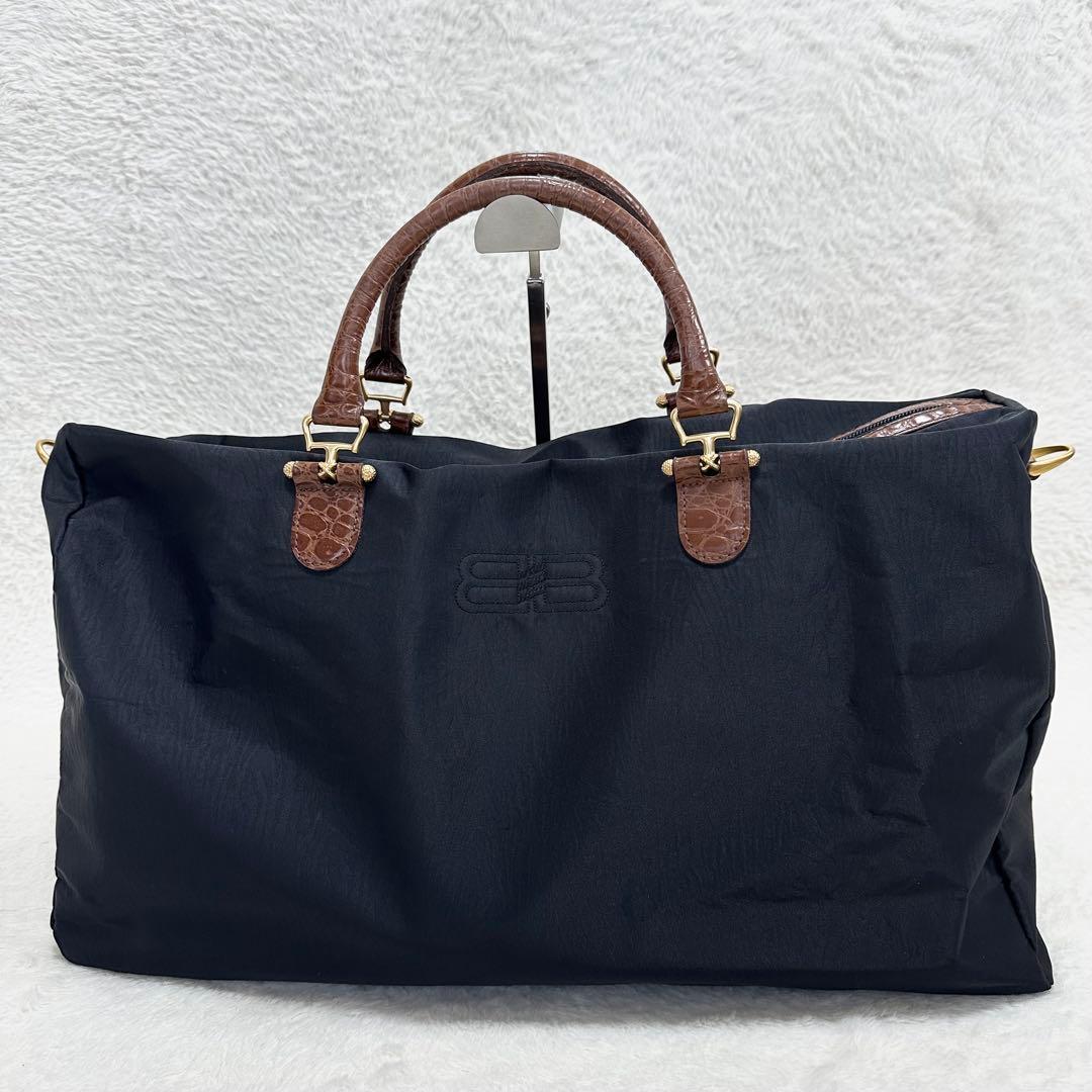 美品◎BALENCIAGA バレンシアガ BB ボストンバッグ クロコ型押し