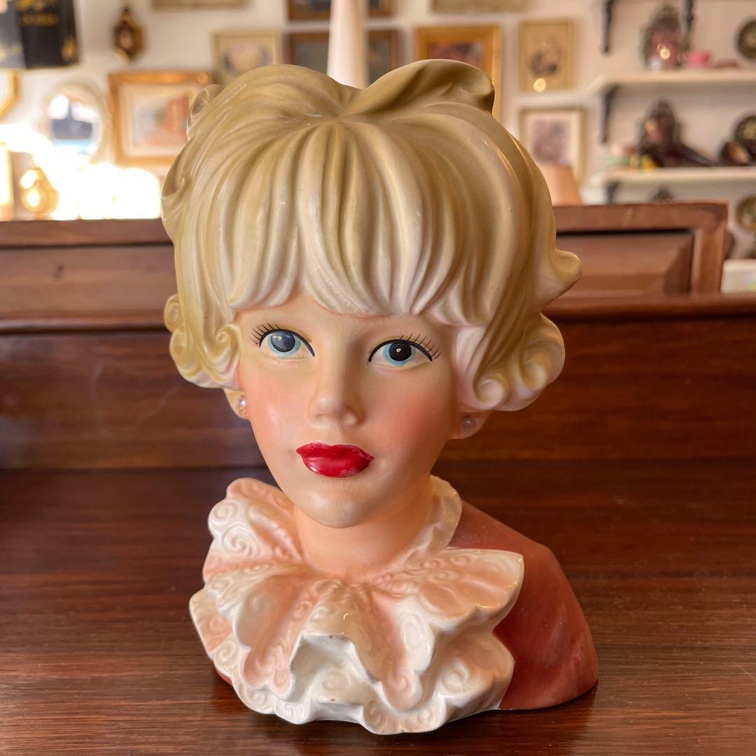 希少品！ 50's　貴婦人の花瓶　JAPAN製　陶器女性アメリカアンティーク雑貨