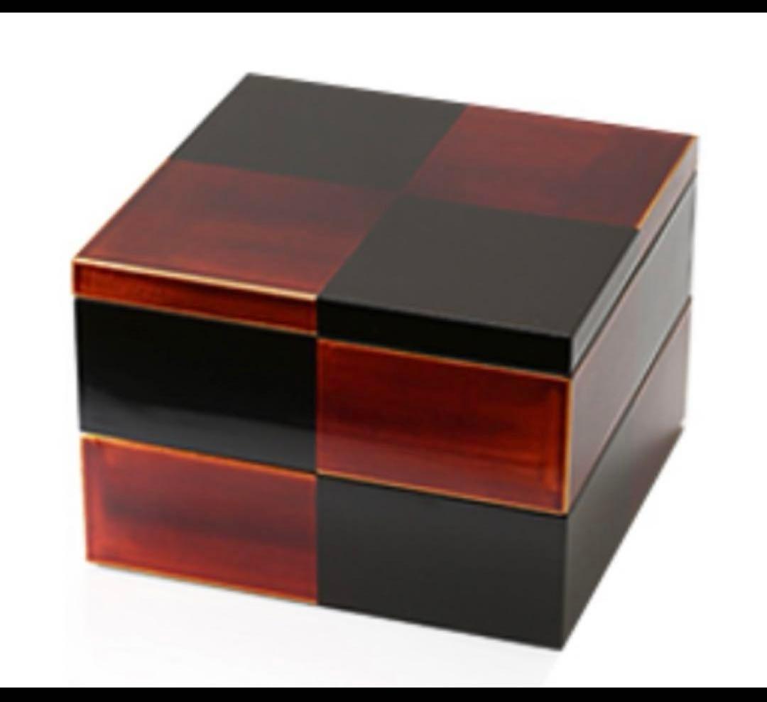 山田平安堂　白檀　二段重　重箱　取り皿2枚、風呂敷付き