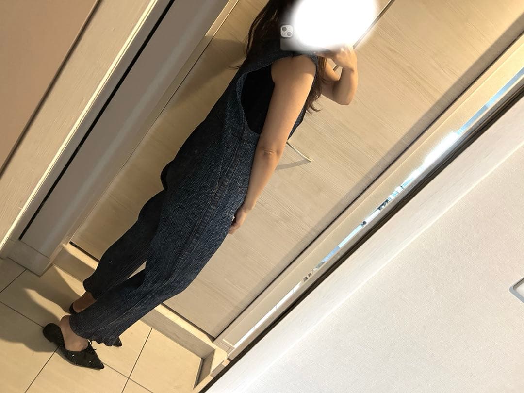 プリーツプリーズ　サロペット　オーバーオール　デニム転写　ブルー