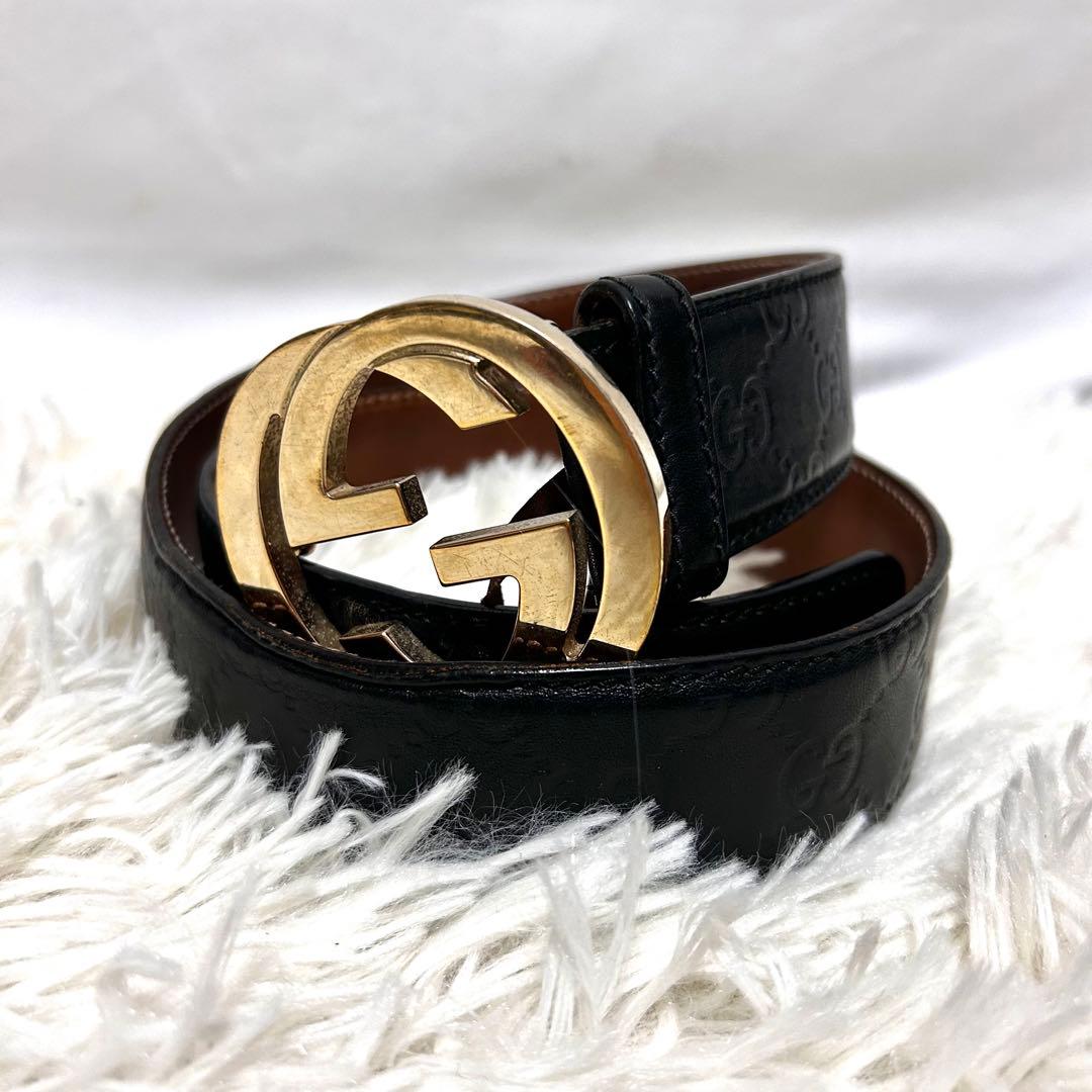 GUCCI グッチ　インターロッキング　シマ　レザーベルト　114876 黒