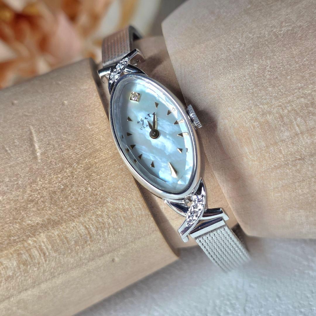 アガット agete オーバルフェイスジュエリーウォッチ 腕時計 K10 稼働品