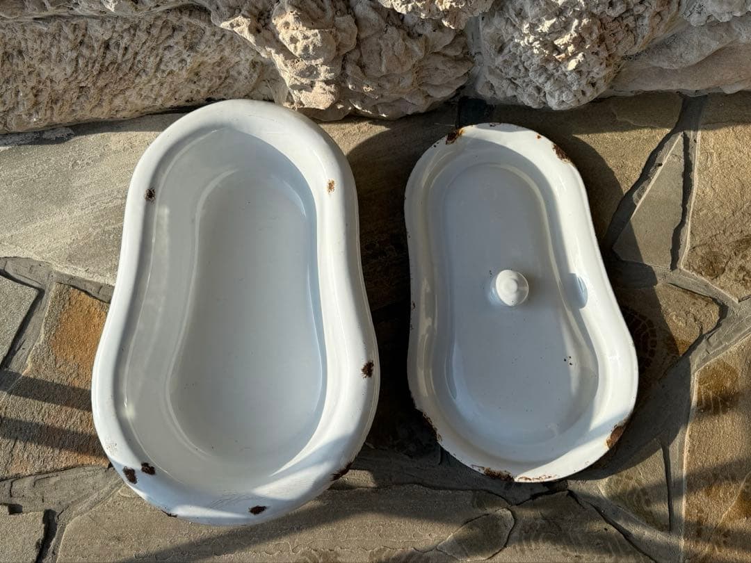 値下げ　フランスアンティーク　ホーローベビーバス　レア