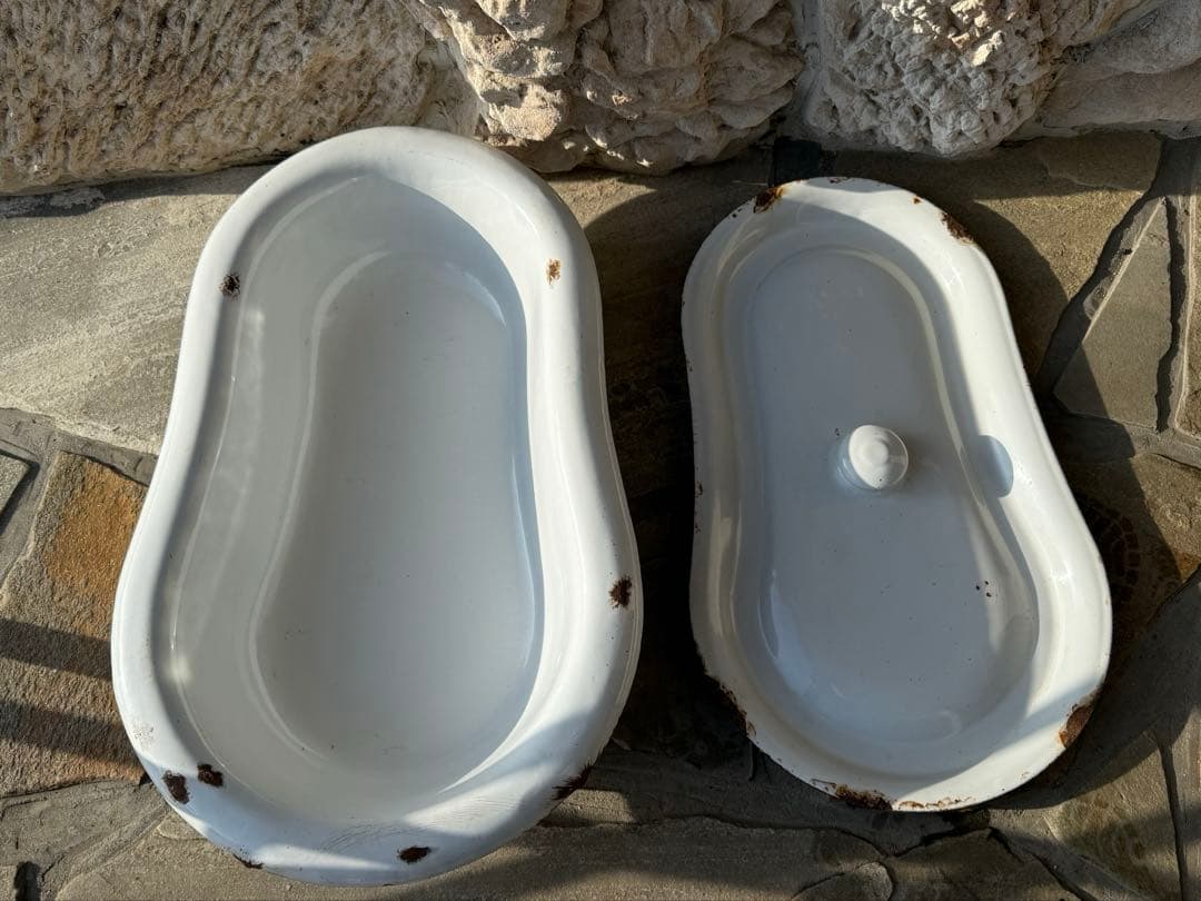 値下げ　フランスアンティーク　ホーローベビーバス　レア